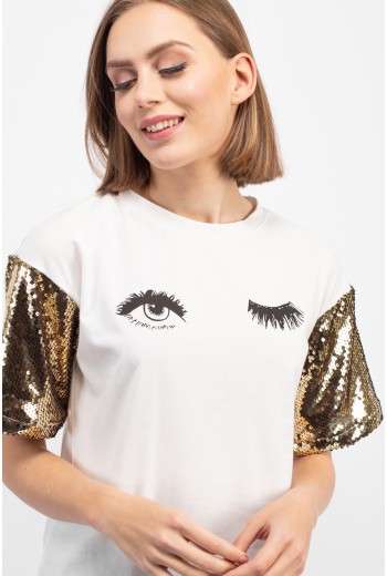 White eye t-shirt with sequin